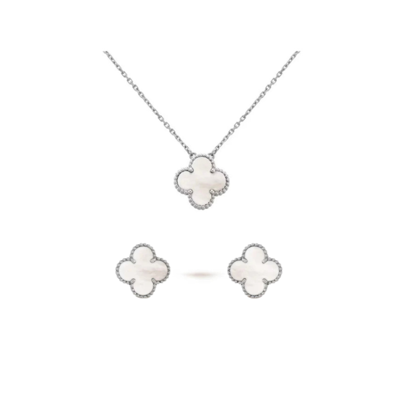 Set Alhambra Collier Trèfle 1 Motif et Boucles d'oreilles Argent